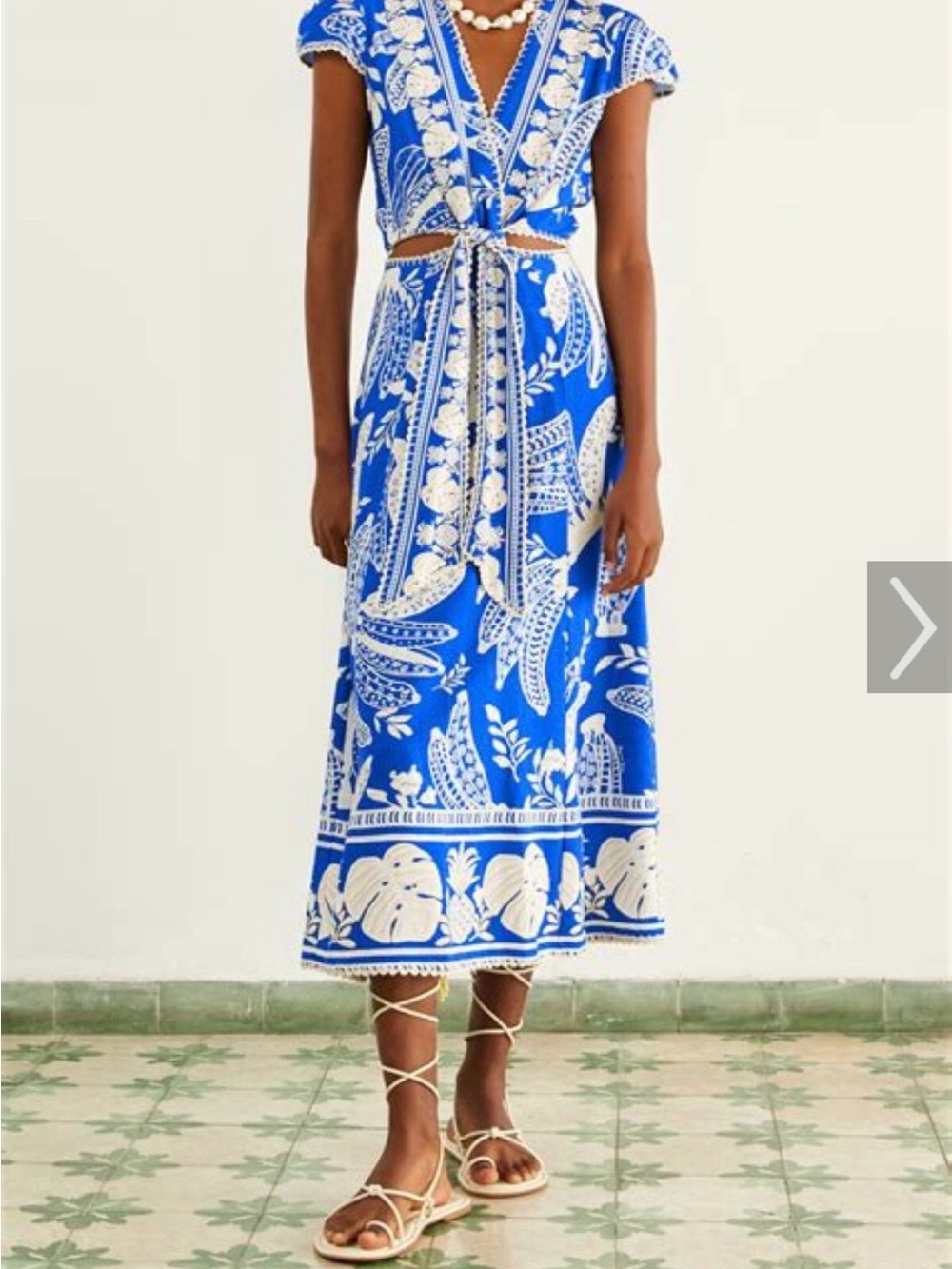 FARM Rio Blue and White Lace Banana Print Midi Dress XS NWT